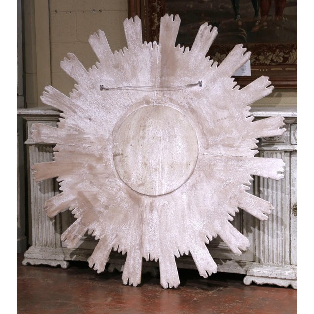 White Vintage Italian Carved Giltwood Sunburst Mirror With Two-Tier Rays For Sale - Image 8 of 8