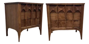 Mid Century Solid Walnut Nightstands - Set of 2