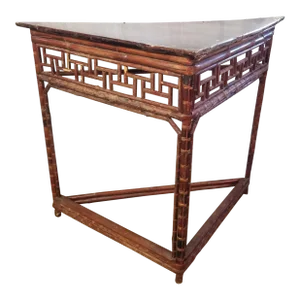 1950s Asian Bamboo and Hardwood Tall Triangular Side Table