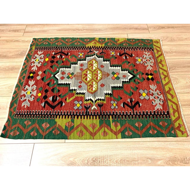 Textile Vintage Turkish Traditional Wool Kilim Rug For Sale - Image 7 of 11