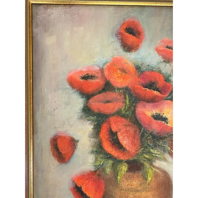 Traditional Original Framed Still Life Painting on Board 'Pretty Poppies' For Sale - Image 3 of 12