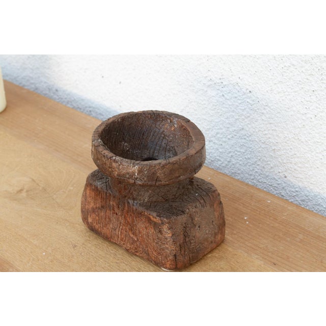 Traditional Ancient Oxidized Wood Funnel Seeder For Sale - Image 3 of 6
