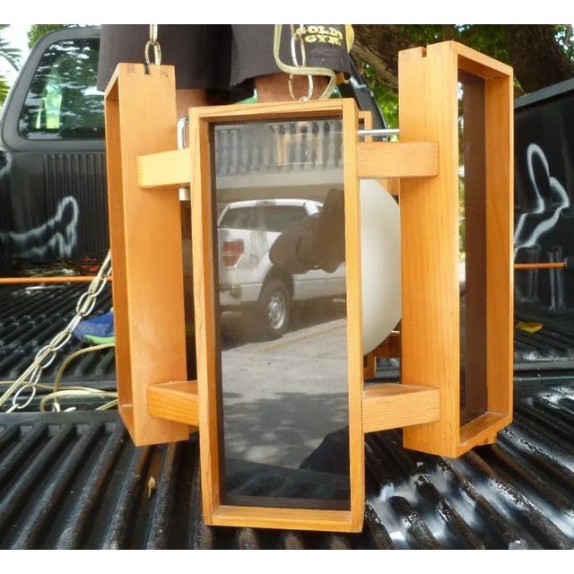 1970's Mod Architectural Graduated Wood and Lucite Panel Chandelier For Sale - Image 4 of 11