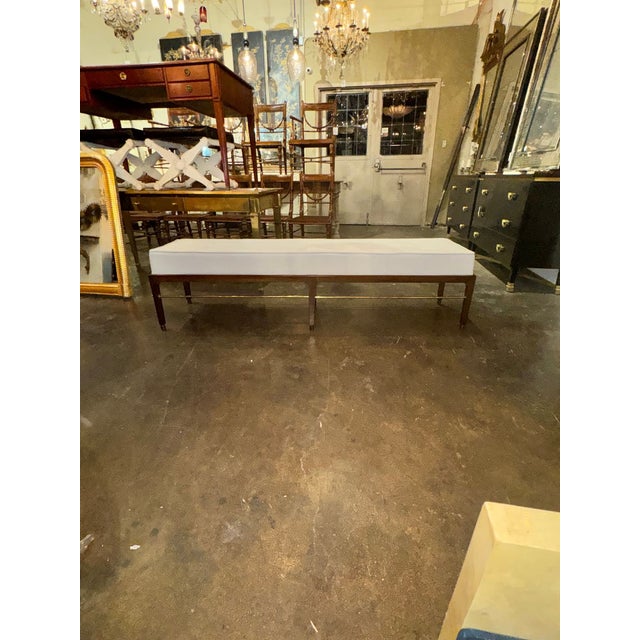 Mid-Century Modern MCM Design Mahogany and Brass Bench For Sale - Image 3 of 9