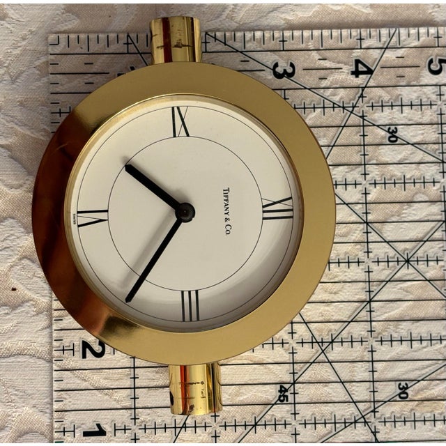 Tiffany & Co. Swiss Brass Modernist Desk Clock – Recently Serviced by Tiffany – Receipt Included For Sale - Image 9 of 12