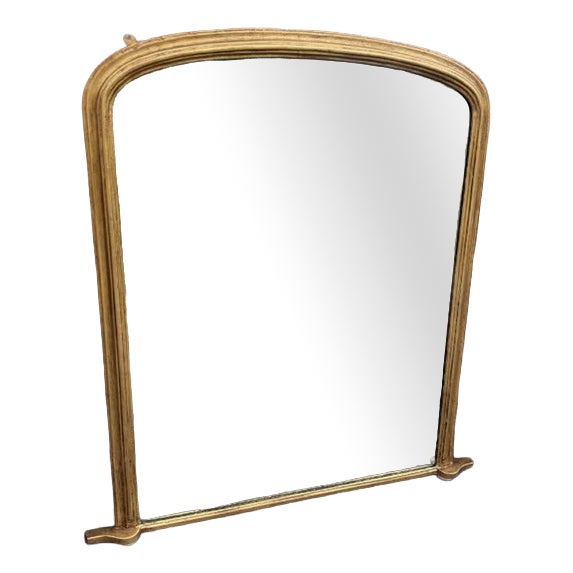 Large Antique 19th Century English Carved Gilt Wood and Gesso Arched Top Overmantle Mirror For Sale
