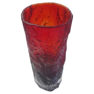 Ice Glass Vase with Red and Black Bark Look For Sale