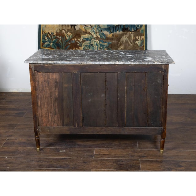 French Directoire Style 19th Century Walnut Commode with Grey Marble Top For Sale - Image 9 of 12