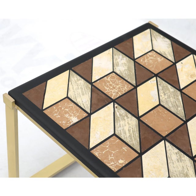 Mosaic Marble-Top Solid Brass Bracket Legs Coffee Table For Sale - Image 6 of 10