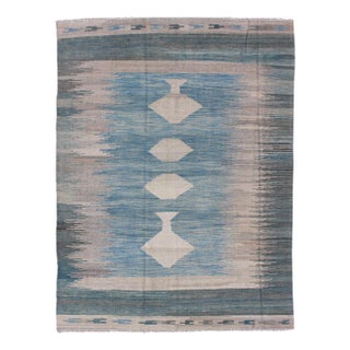 2020s Modern Tribal Kilim in Shades of Blue's and Gray's For Sale