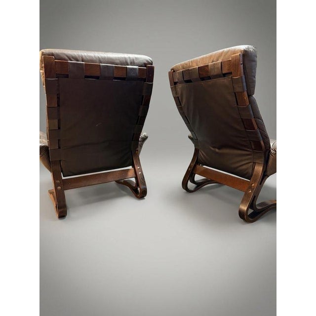 Wood Norwegian Leather Lounge Chair Set from Rykken & Co, 1970s For Sale - Image 7 of 11