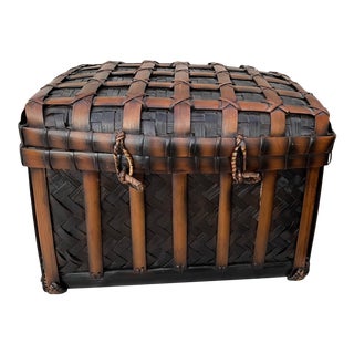 Vintage Thick Woven Rattan/Bamboo Lidded Basket For Sale