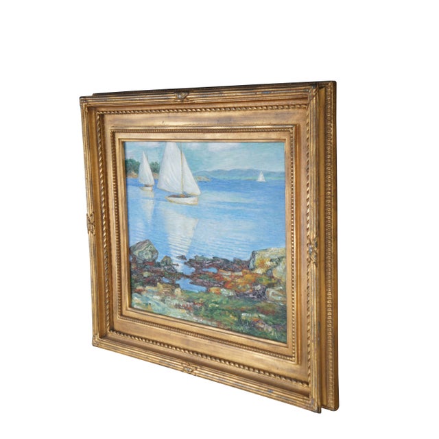 Impressionist White Sails American Impressionist Oil Painting After Edward Henry Potthast 28" For Sale - Image 3 of 11