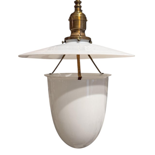 Glass Early 20th Century American Milk Glass Pendant Light Fixture For Sale - Image 7 of 12