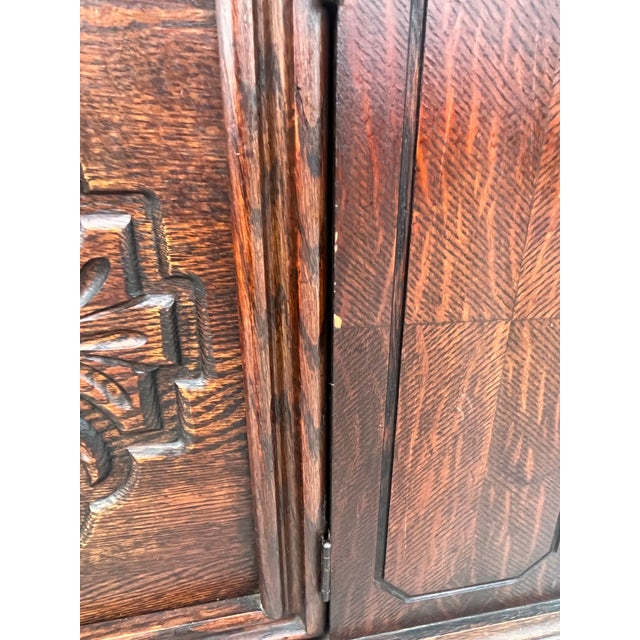 Brown Antique Jacobean Revival Hand Carved Hutch/Cupboard For Sale - Image 8 of 12