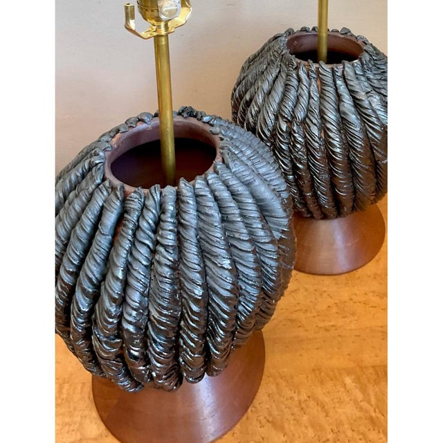 Vintage Custom Kass O’Brien Slab Built Ceramic Lamps - A Pair For Sale - Image 12 of 13