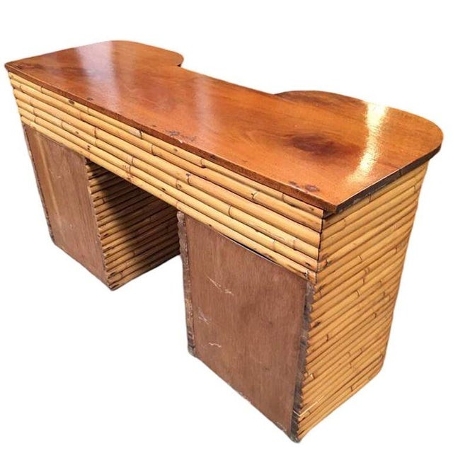 1930s 1930s Restored Art Deco Stacked Rattan Partner Desk W/ Mahogany Top For Sale - Image 5 of 9