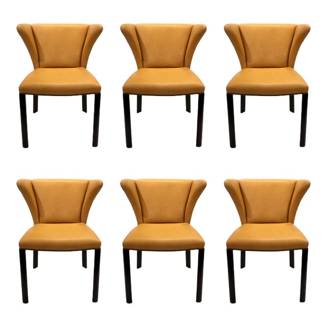 Sherrill Co. Modern Camel Leather Dining Chairs Set of Four For Sale