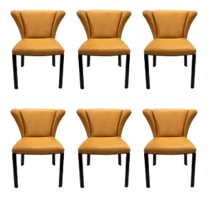 Sherrill Co. Modern Camel Leather Dining Chairs Set of Four