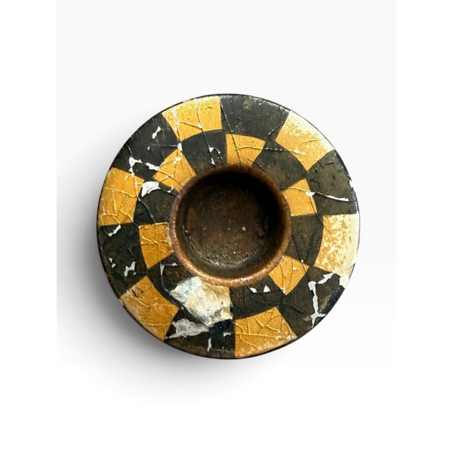 Mid 20th Century Vintage Black & Gold Checkerboard Candlestick | Hand-Painted Decorative Taper Holder For Sale - Image 5 of 6