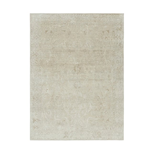 Rug & Kilim’s Oushak Style Rug in White, Beige and Gray, With Floral Patterns For Sale
