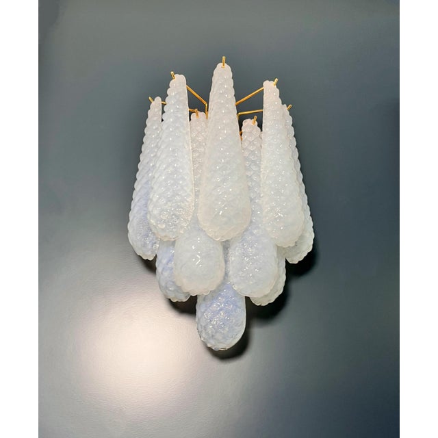 Fantastic pair of vintage Murano wall sconce made by 10 OPALINO glass petals (opalino crystal, smooth outside, with...