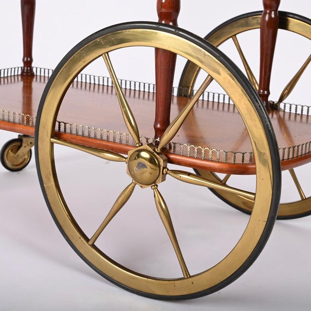 Mid-Century Italian Mahogany and Brass Serving Bar Cart, 1960s For Sale - Image 15 of 18