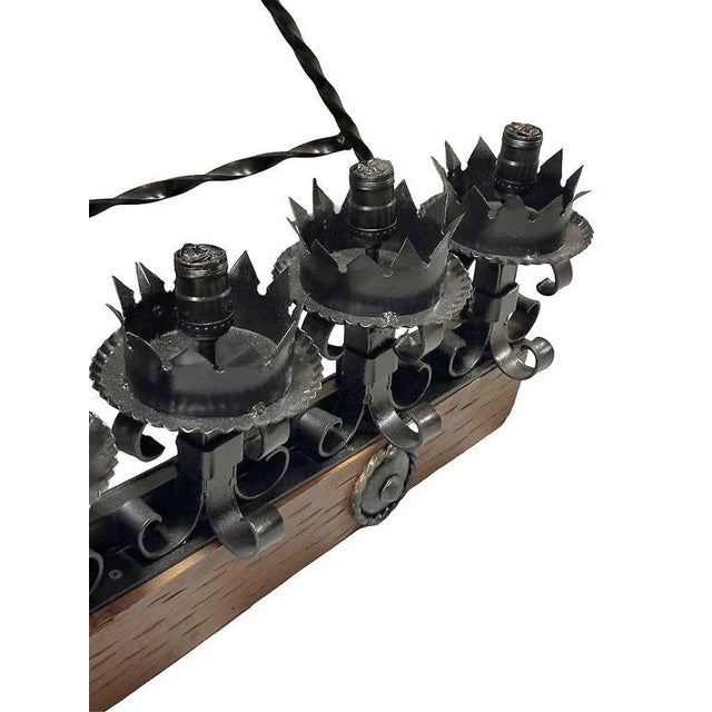 Spanish Revival Wrought Iron 7-Light Wood Beam Grand Wall Sconce For Sale In Los Angeles - Image 6 of 8