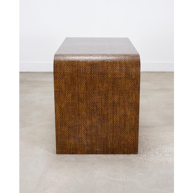 Karl Springer-Style Organic Modern Grasscloth Waterfall Desk For Sale In Sacramento - Image 6 of 18