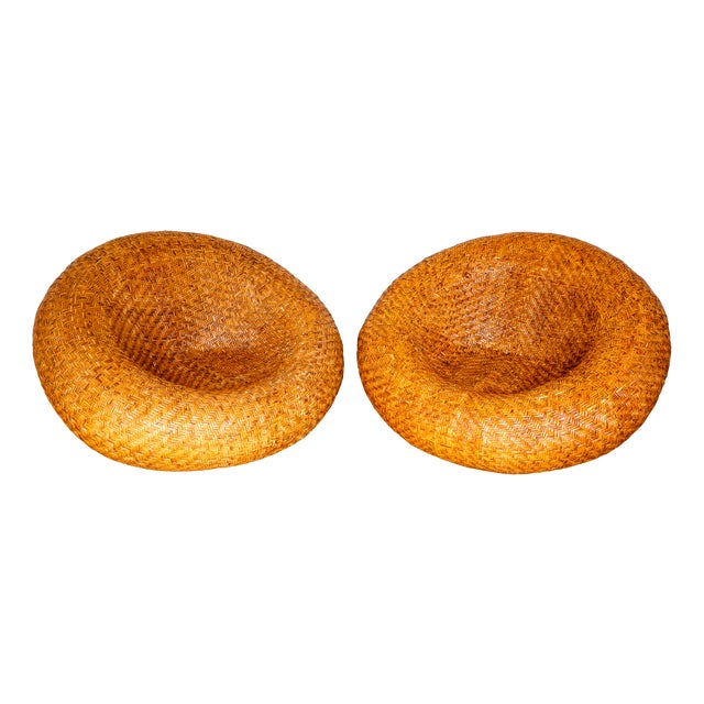 Sculptural French Mushroom Lounge Chairs in Rattan, 1970s, Set of 2 For Sale