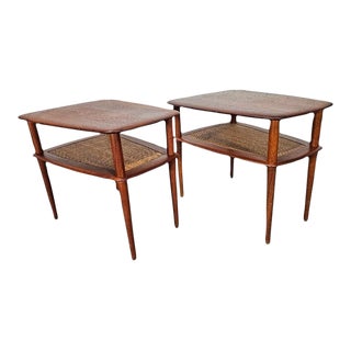 1960s Peter Hvidt & Orla Mølgaard-Nielsen Teak and Cane Side Tables A Pair For Sale