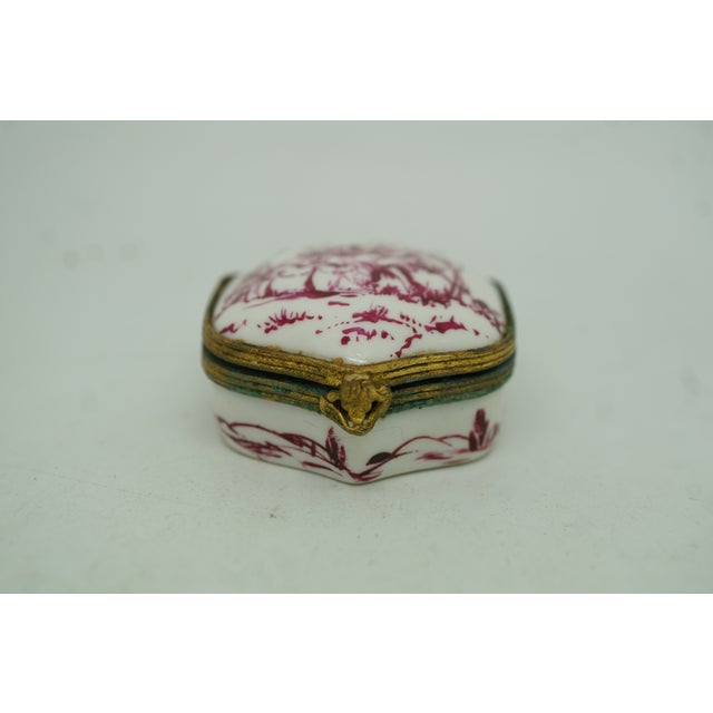 Ceramic Antique Victorian Porcelain Brass Mount Courting Couple Pill Box 2" For Sale - Image 7 of 13