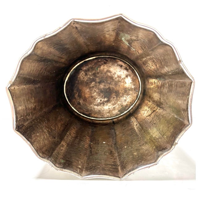 Silver Silver Plated Hammered Wastebasket With Scalloped Rim For Sale - Image 8 of 8