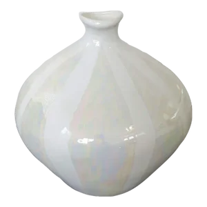 Mid-Century Modern Signed Alka Malta White Lustreware Iridescent Ceramic Bulbous Vase