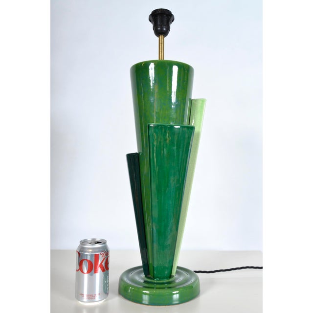 Large Postmodern Green Ceramic Table Lamp attributed to Francois Chatain, 1980s For Sale - Image 3 of 18