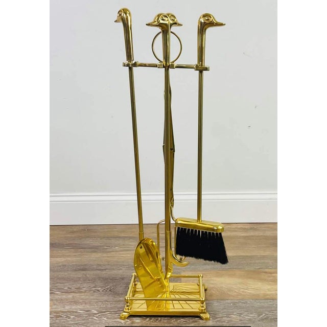 Vintage Brass Duck Head Fireplace Tools and Stand French Maison Jansen Style For Sale - Image 12 of 12