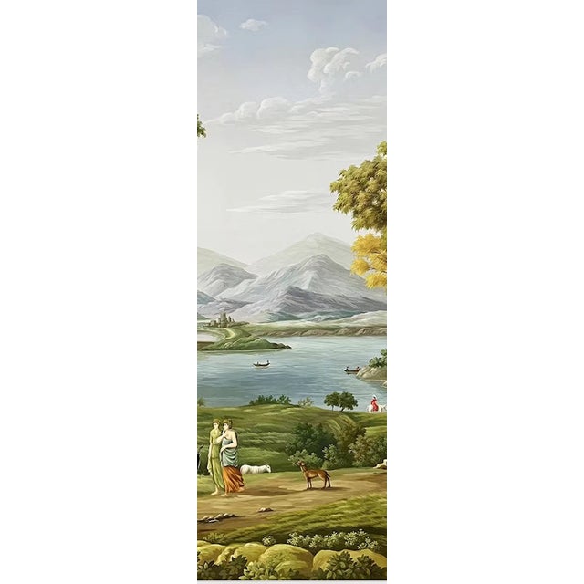 36" * H96" * 3ps, Classical Roman Bucolic Hand-Painted Pastoral Landscape Mural For Sale - Image 4 of 5