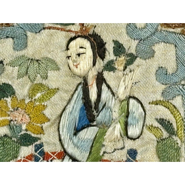 Antique Chinese Silk Embroidery Textile Panel Framed Tray For Sale - Image 6 of 10