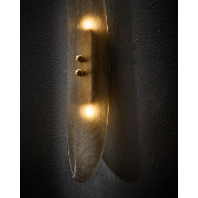 Gray Pair of Contemporary Venetian Smoked Glass and Brass Panel Sconces For Sale - Image 8 of 9
