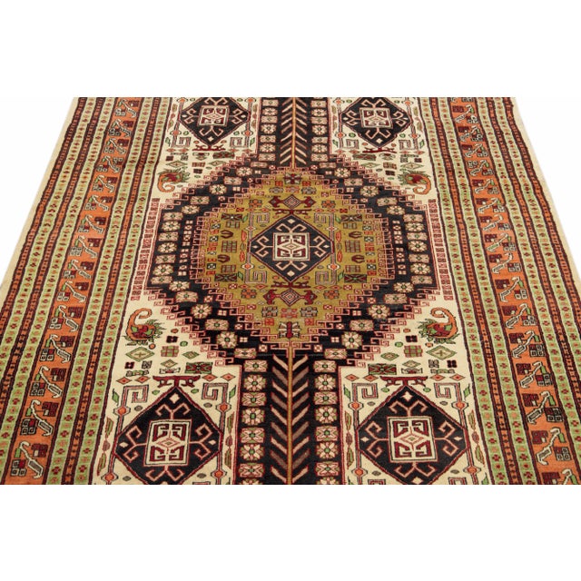 Ivory Vintage Handmade Persian Ivory Geometric Wool Rug 4'9" X 6'10" For Sale - Image 8 of 11