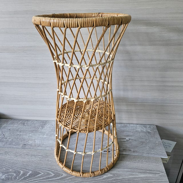 1990s 1990s Handcrafted Boho Rattan Wicker Floor Plant Stand For Sale - Image 5 of 10