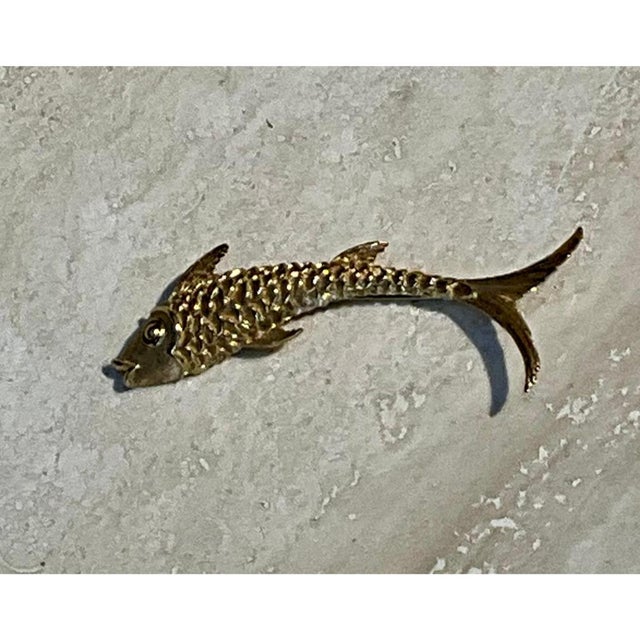 Brass Vintage Golden Fish Brooch For Sale - Image 8 of 12