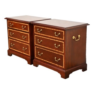Baker Furniture Georgian Banded Mahogany Bedside Chests, Pair For Sale