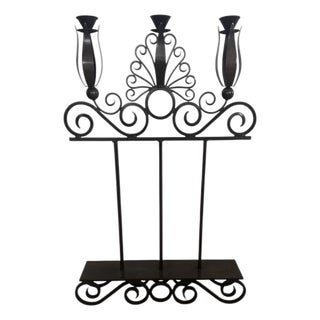 Vintage Hand Forged Wrought Iron Candle Holder For Sale