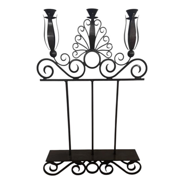 Vintage Hand Forged Wrought Iron Candle Holder For Sale