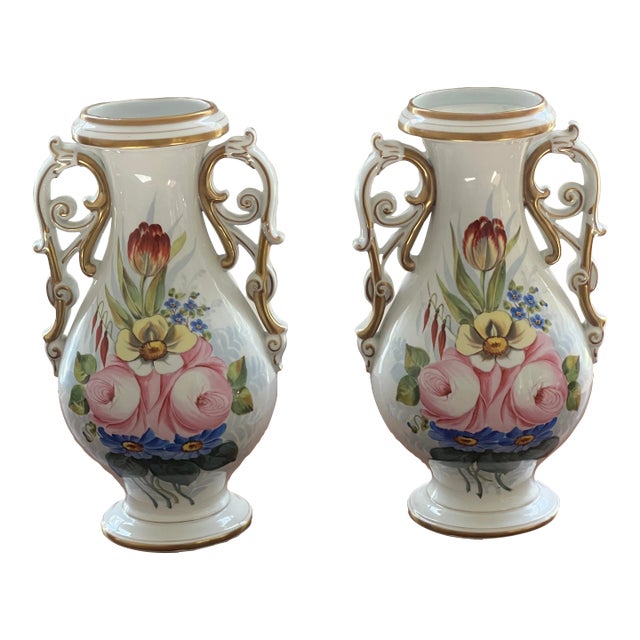 Vintage Hand Painted Vase— a Pair For Sale