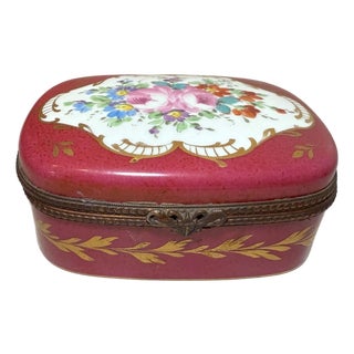 Large Antique 19th Century Hand Painted French B. Altman Porcelain Dresser Box For Sale