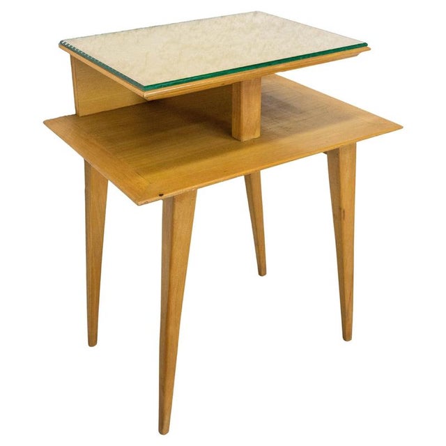 French Nightstand in Elm & Beveled Glass with Compas Feet, 1950s For Sale - Image 13 of 13