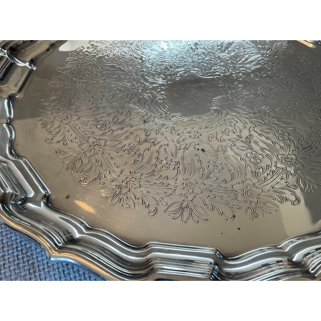 Vintage Reed & Barton Chippendale Silver Plate Floral Serving Tray 14” For Sale - Image 11 of 14