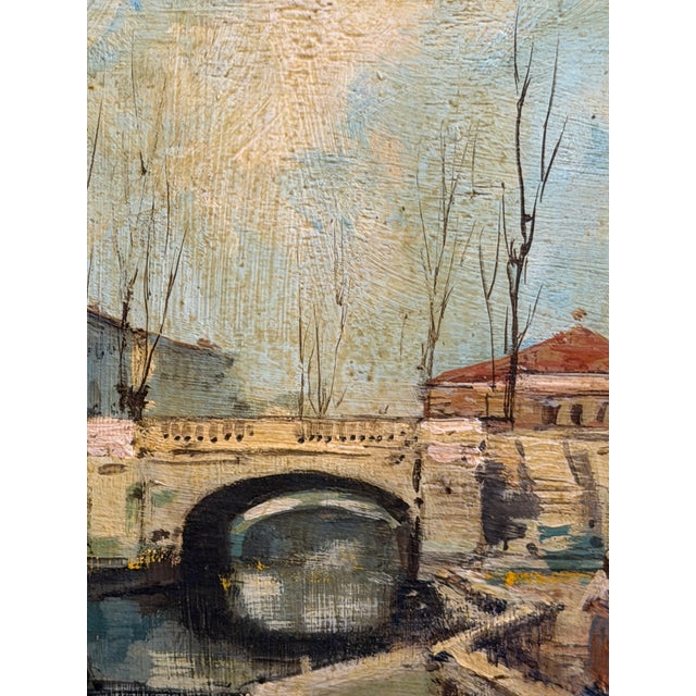 Bonaldi, Milanese Canal, The Walk Along the Naviglio, 20th Century, Oil on Panel, Framed For Sale - Image 3 of 7